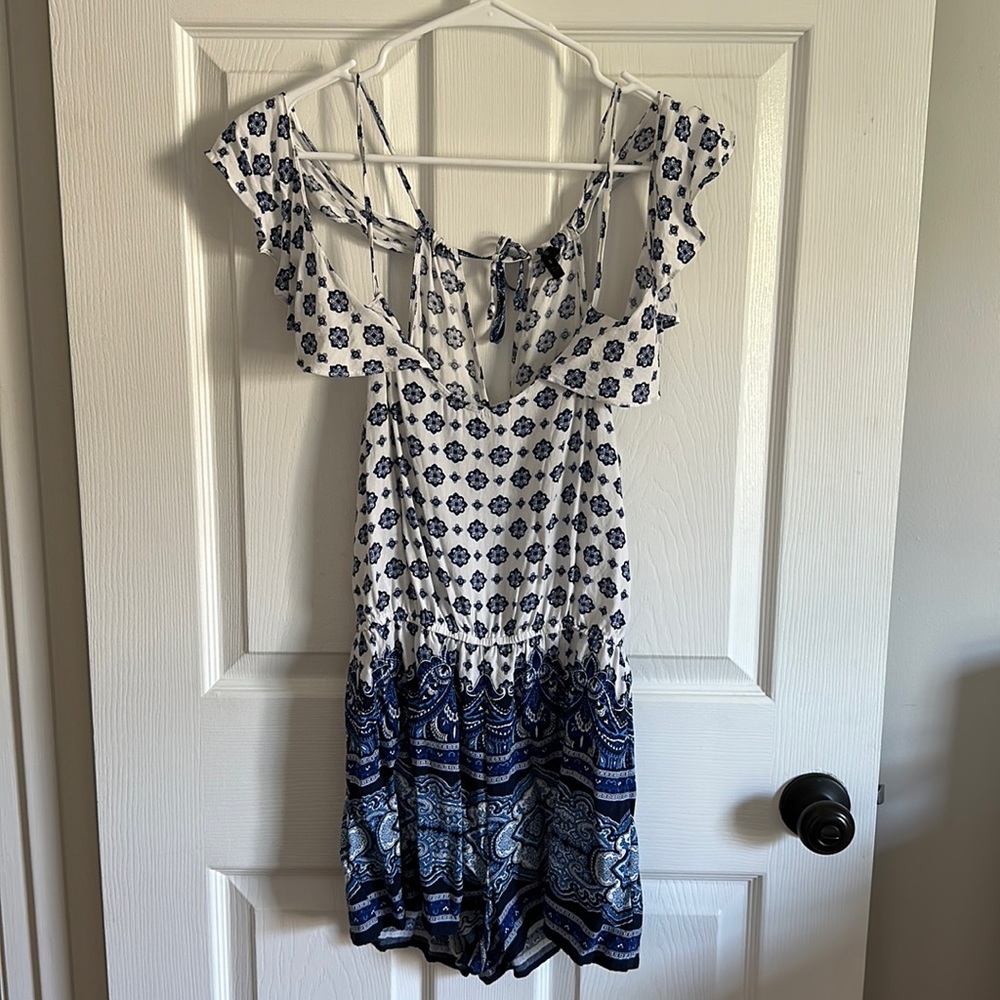Blue and white romper